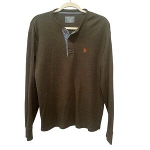 U S Polo Association Men's Olive Long Sleeve Henley Shirt Fall Layer Sz M
